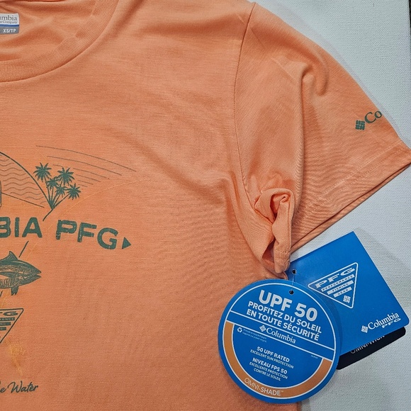 Columbia PFG Shirt Womens XS Orange Omni-Shade UPF 50 Graphic Fishing Tee Top - Picture 4 of 6